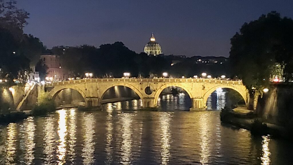 view of 2 vegans walking home from trastevere in rome