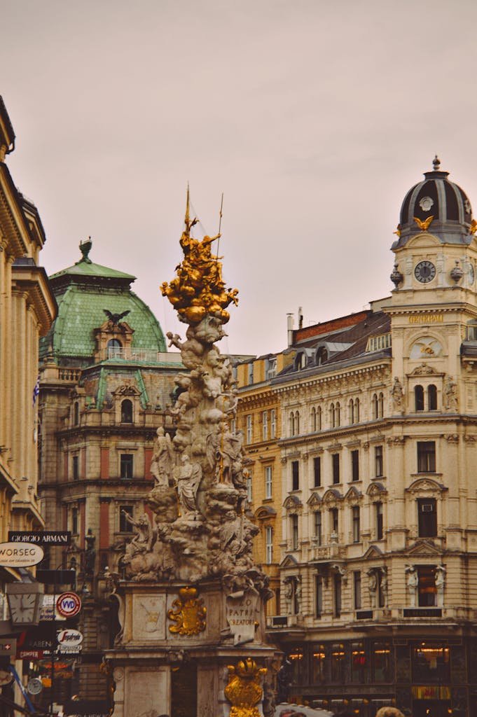 Explore Vienna's intricate baroque architecture featuring the iconic Plague Column.