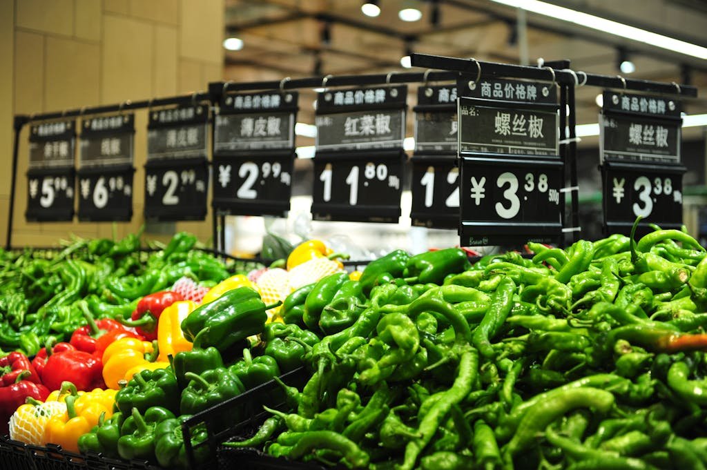 fresh produce at an international supermarket, great resource for vegan travelers