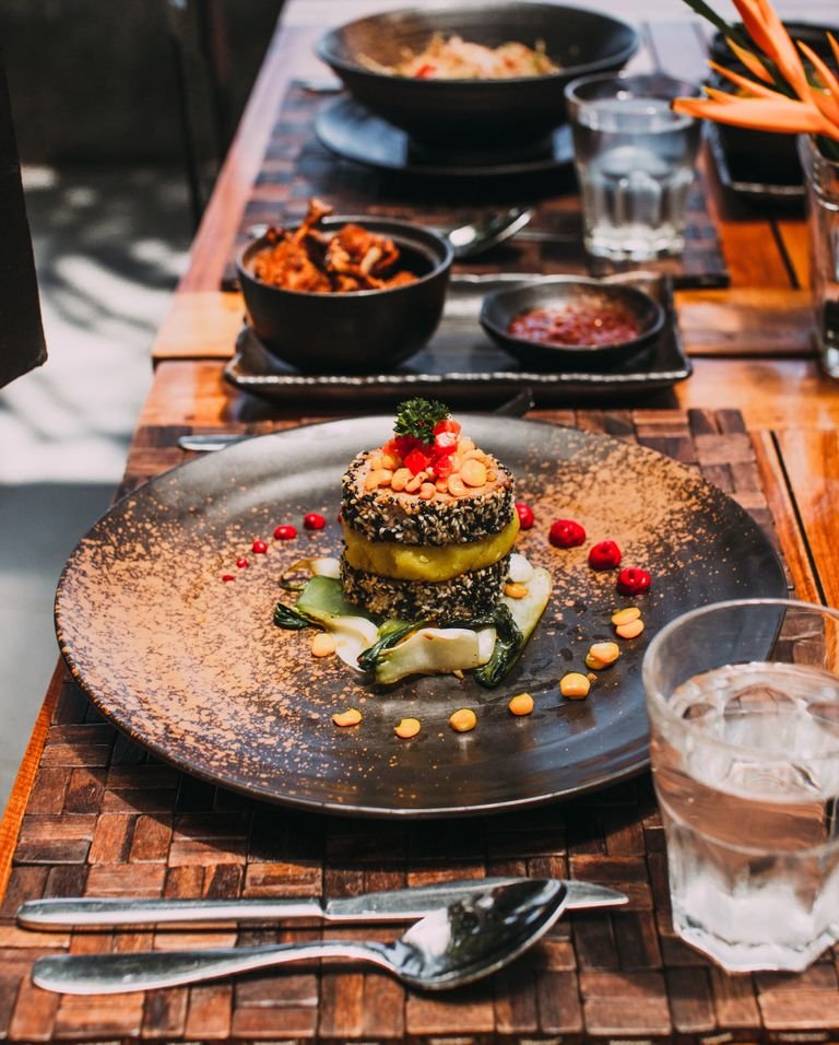 Elegant table setting at a vegan fine dining restaurant