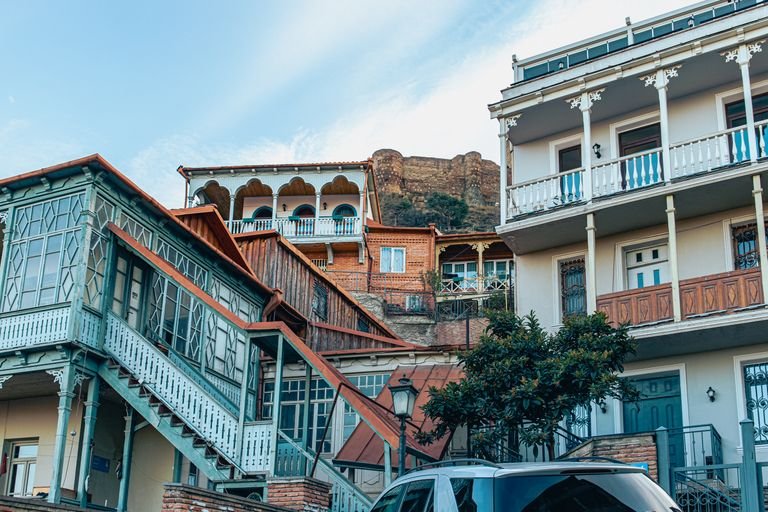Old Town Tbilisi street with traditional balconies