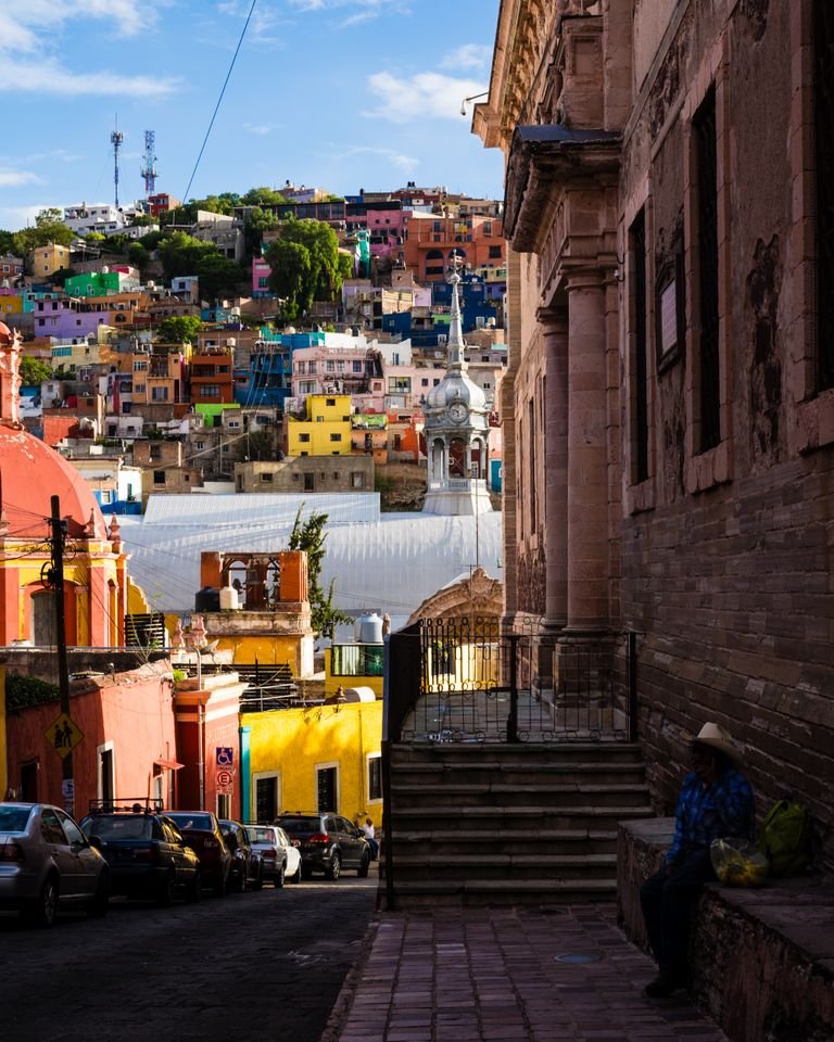Pastel-colored hillside streets in Guanajuato, Mexico