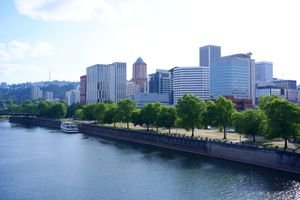 Waterfront Park walking path Portland Oregon morning