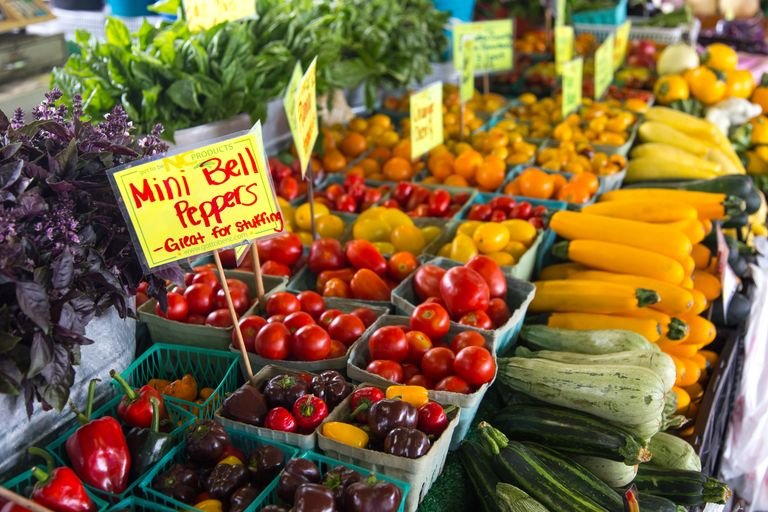 US farmers market produce. vegan travel in the US